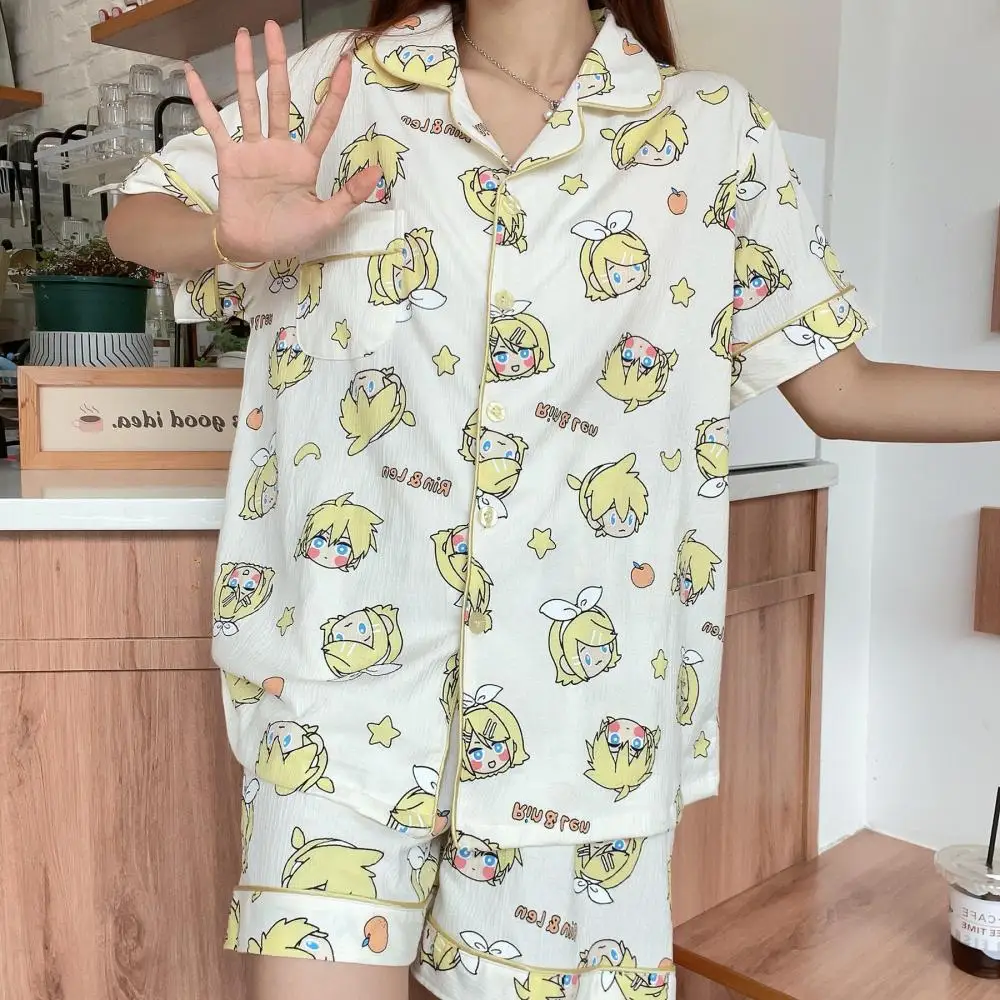 2Pcs Hatsune Miku Women's Pajama Set Summer V-Neck Short-Sleeve Tops and Shorts Japanese Girls Anime Sleepwear Homewear Gifts view 4