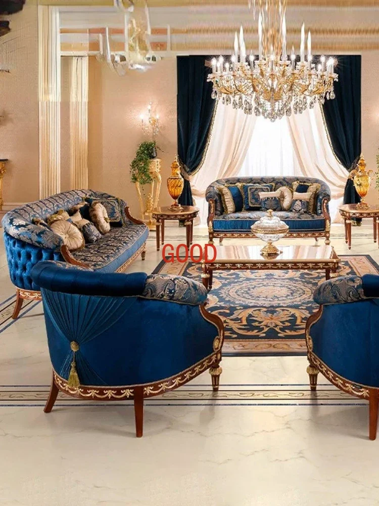 ~Customized European Fabric Sofa and Tea Table Combination Large Apartment Sofa Solid Wood Carved Custom Furniture