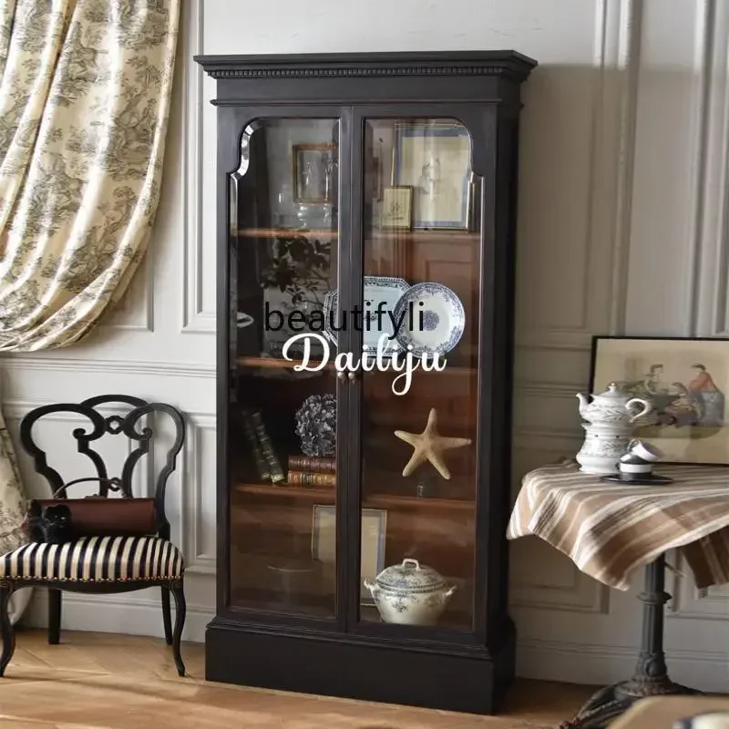 

xx1French solid wood medium antique glass door display cabinet antique cabinet living room wall locker