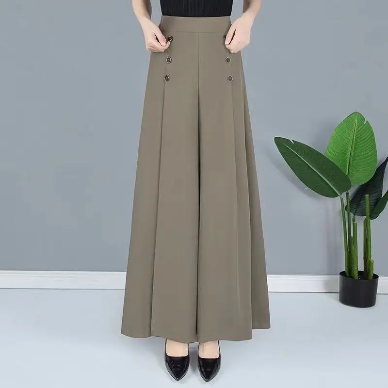 Calça com saia de verão feminina, cintura alta, reta, perna larga, casual, solta, fold elegante, roupas grandes para senhoras, Y2K