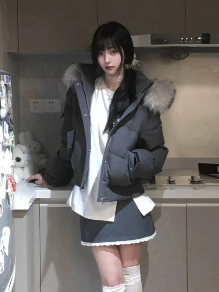 American Style Casual Loose Fit Hooded Faux Fur Trim Puffer Parka Women Short Thick Warm Winter Coat Petite Daily Outfit 2026