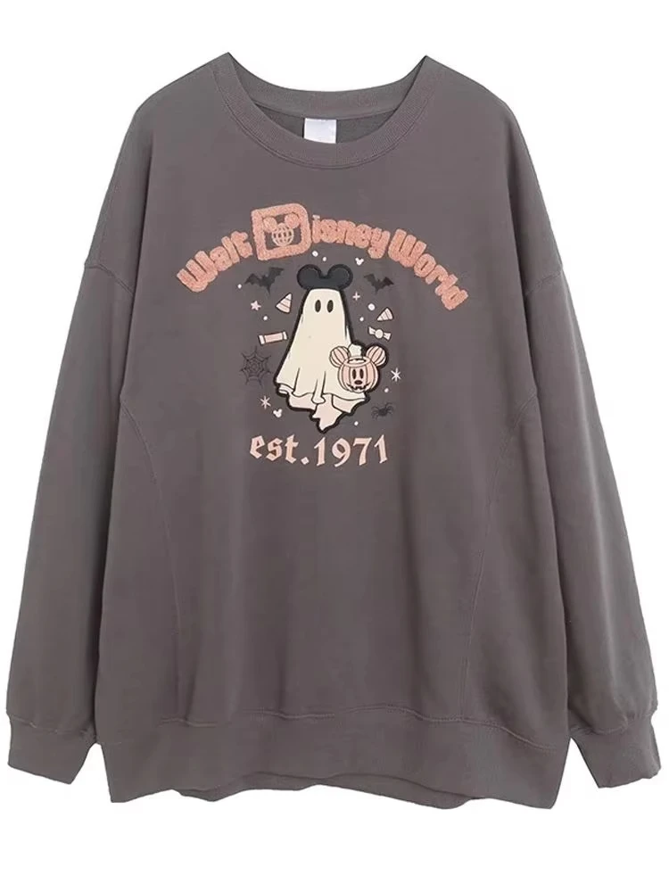 Disneyland Walt World Castle Letter Halloween Party Villain Christmas Nightmare Sweatshirt Women's Cotton Fleece Pullover