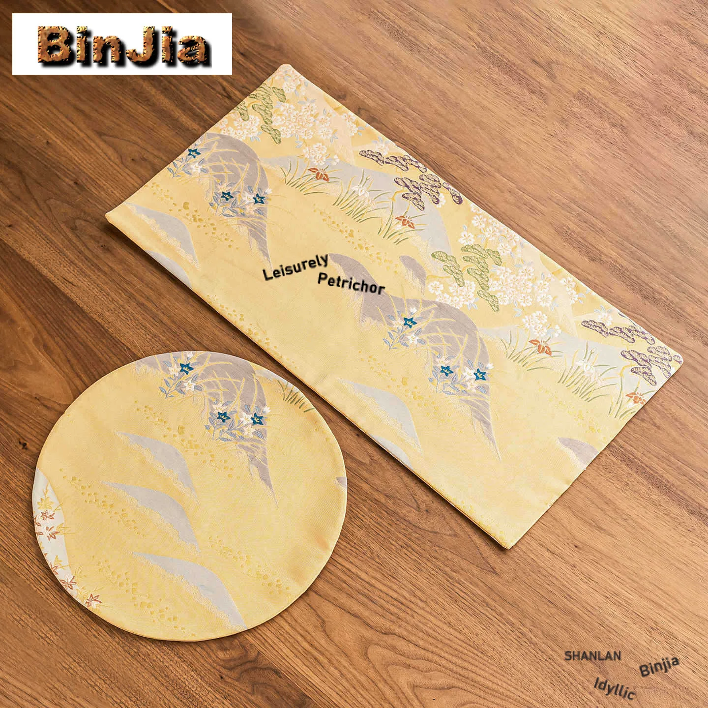 

Nishijin-ori Gilded Double-sided Tea Table Mats Traditional Drink Coaster Household Dinner Table Cloth Mat Tableware Collection