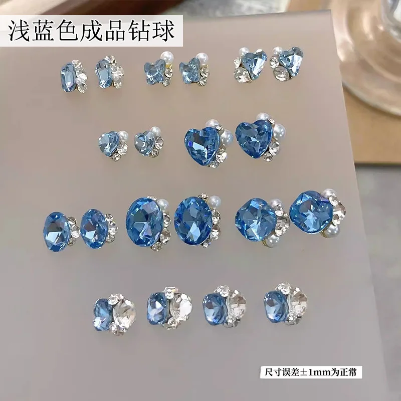 5PCS Trendy Light Blue Glittery “Rock Candy” Butterfly Nail Art with Rhinestones – Popular Online Hit for Square Nails