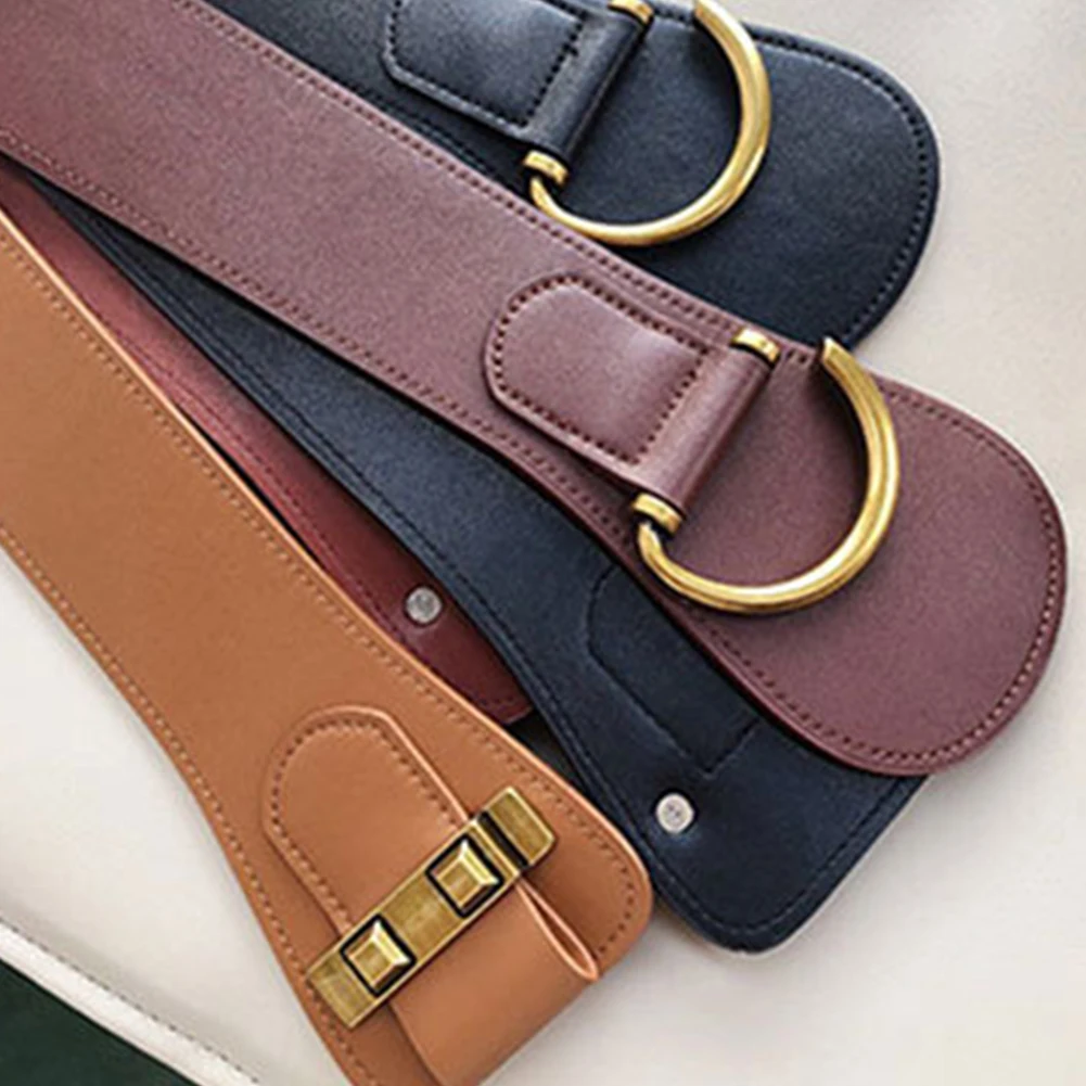 Vintage Golden Buckle Waist Belts Pure-Color Leather Clothes Belt for Women Girl Female Corset Belt for Women