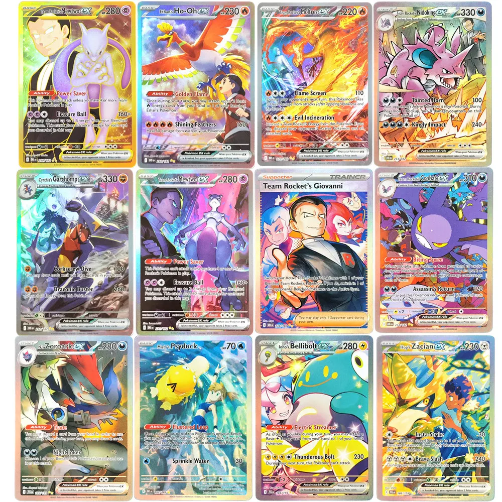 2025 بطاقة بوكيمون Ptcg الإنجليزية SV10 SV09 لعبة بطاقة التداول للمنافسين المائلة لفريق Rocket's Mewtwo Synthia's Garchomp Ethan's Ho-Oh #1