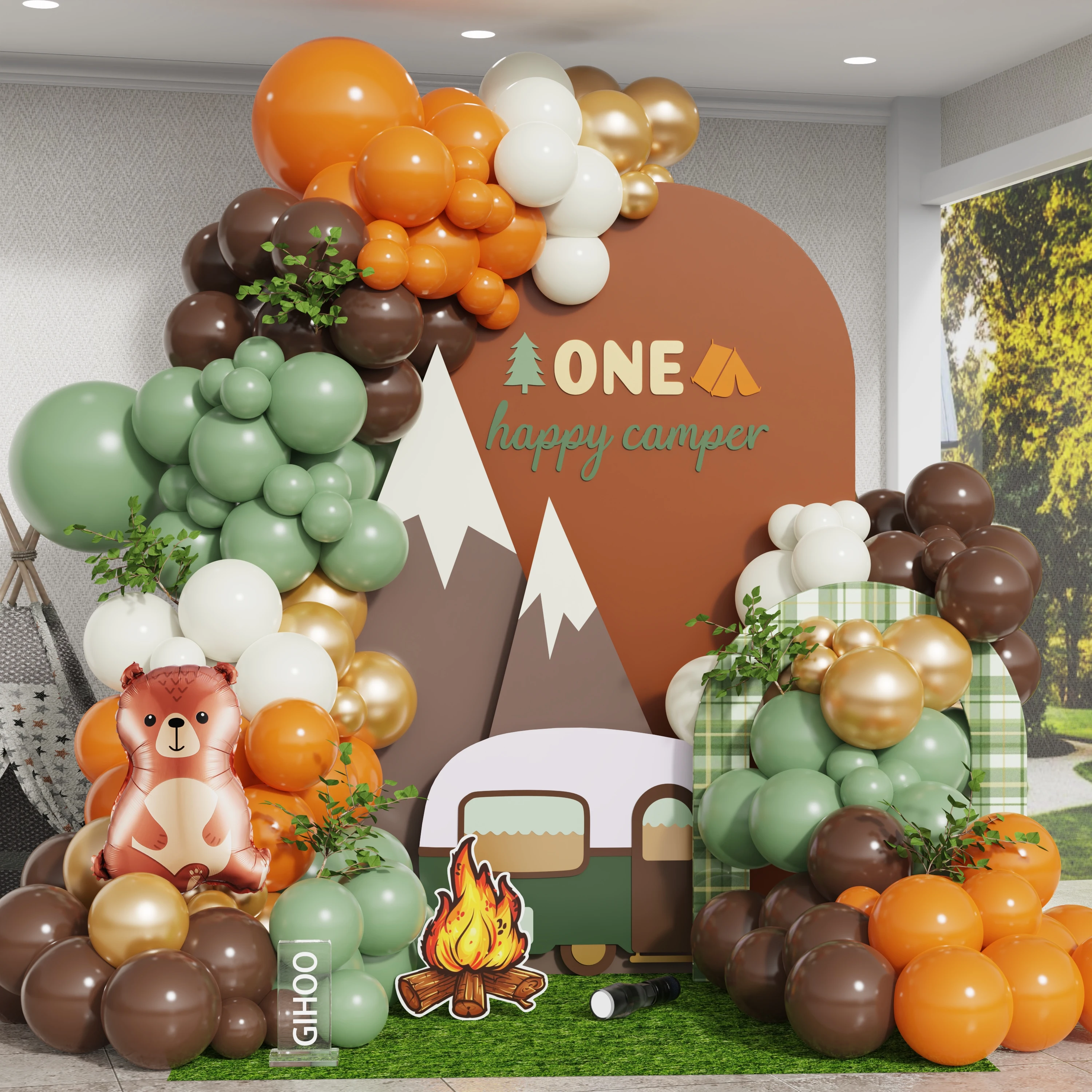 

110pcs Autumn Balloon Arch Kit Orange Green Brown Latex Balloon Outdoor Fall Camping Themed Party Harvest Festival Birthday Deco