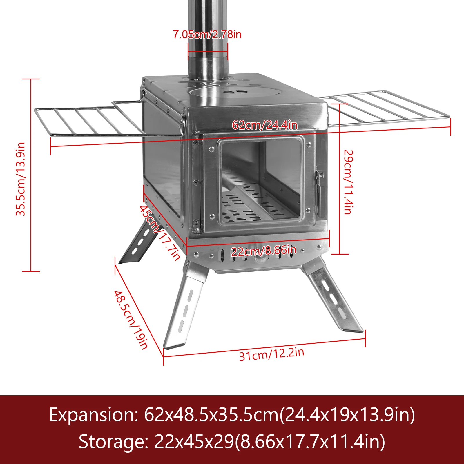 

Outdoor Heating Stove with Chimney Pipe Clean Burning Heating Stove Rust Proof for Tents Shelters Camping