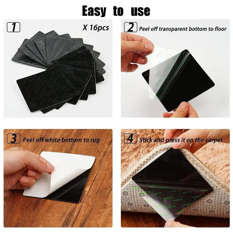 (A95Z] 24PCS Non-Slip Carpet Gripper for Hardwood Floors, Tile, Reusable Washable Rug Pad, Keeps Corners Flat