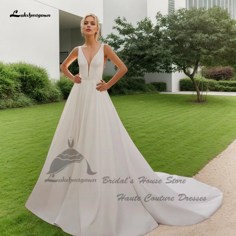 Lakshmigown Civil Mikado Satin Hochzeitskleid V-Ausschnitt 2026 Vestidos De Novia Sexy Strand-Brautkleider Rückenfrei Maßgeschneidert – Detail 3