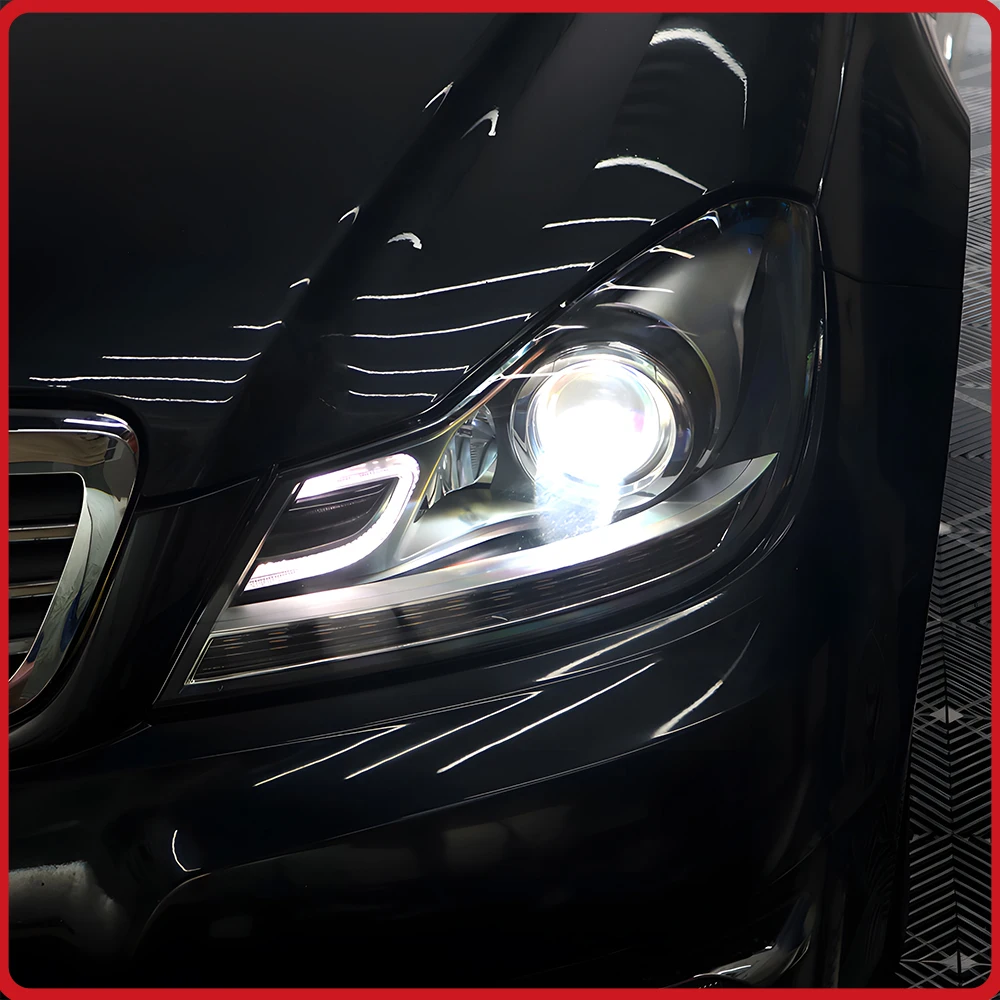 

Для Mercedes-Benz C-Class W204 2011-2013: Комплект фар с LED-подсветкой, обновление с низкого на высокий уровень, динамический указатель поворота, эффект запуска