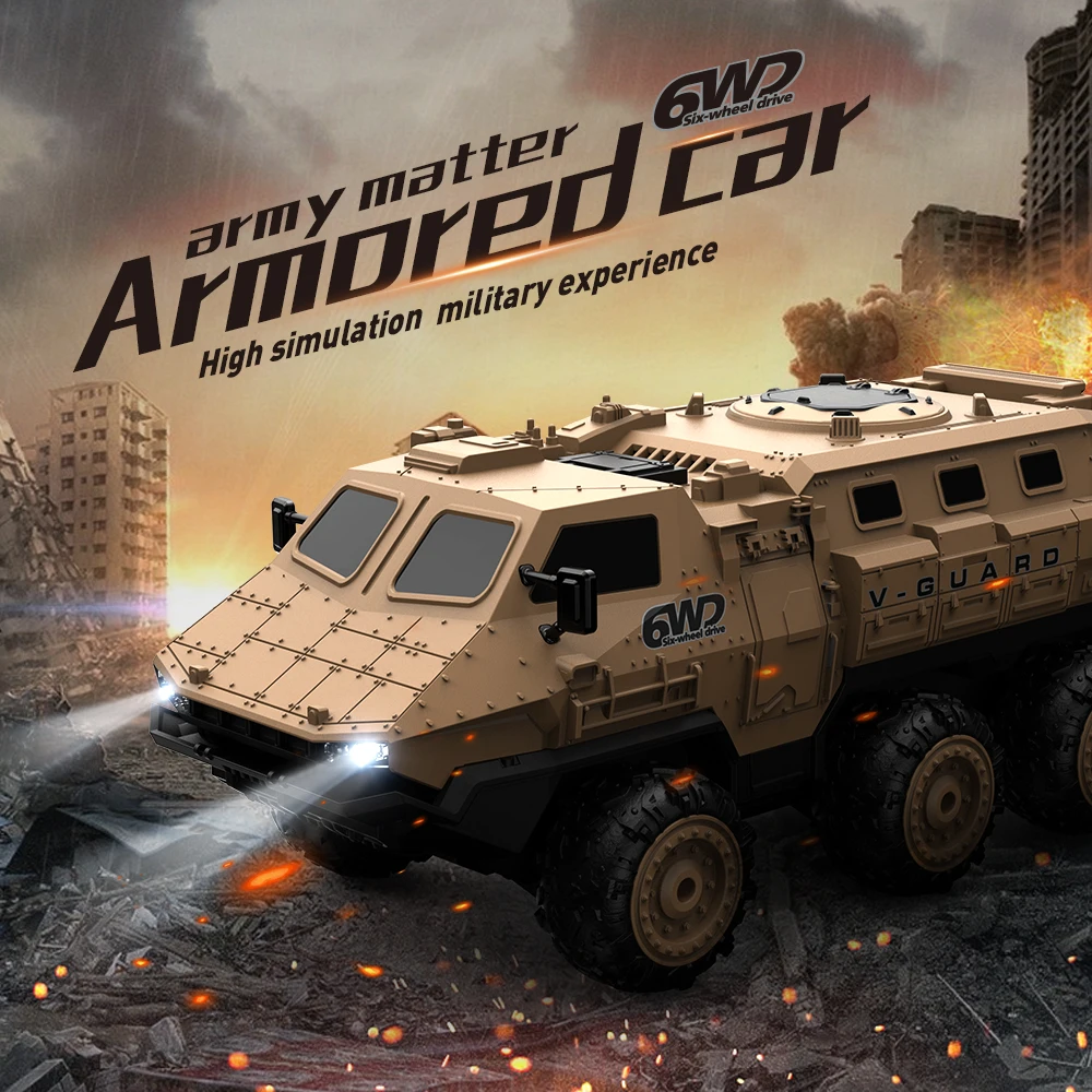 1: 16 6WD RC Car Armored Remote-controll Vehicle Simulation Military Transport Truck High-speed Climbing 2.4G Model toy Car