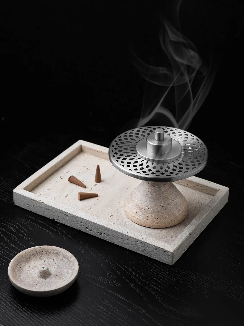 Wabi‑Sabi Yellow Travertine Incense Burner Desktop Home Decoration Ornament Agarwood Sandalwood Incense Seal Tool