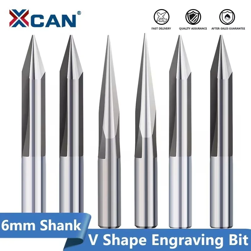 XCAN CNC 조각 비트 6mm 생크 15/20/25/30 V 모양 엔드 밀 CNC 라우터 비트 2 나무 조각 비트 용 플루트 밀링 커터