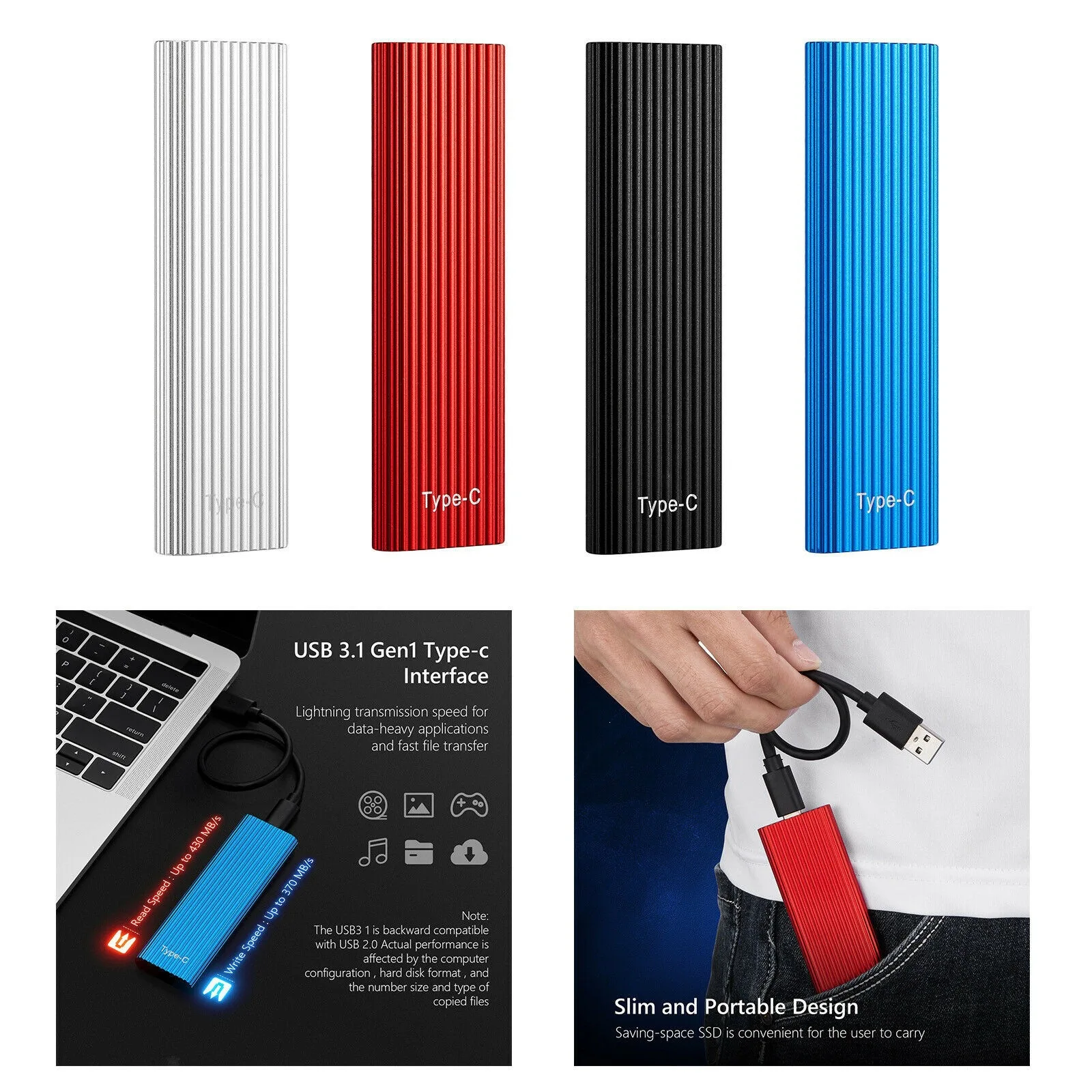 Mini Portable Solid State Drive SSD 16TB Ripple Portable Hard Drive Suitable for External Mobile Hard Disk Expansion and Upgrade