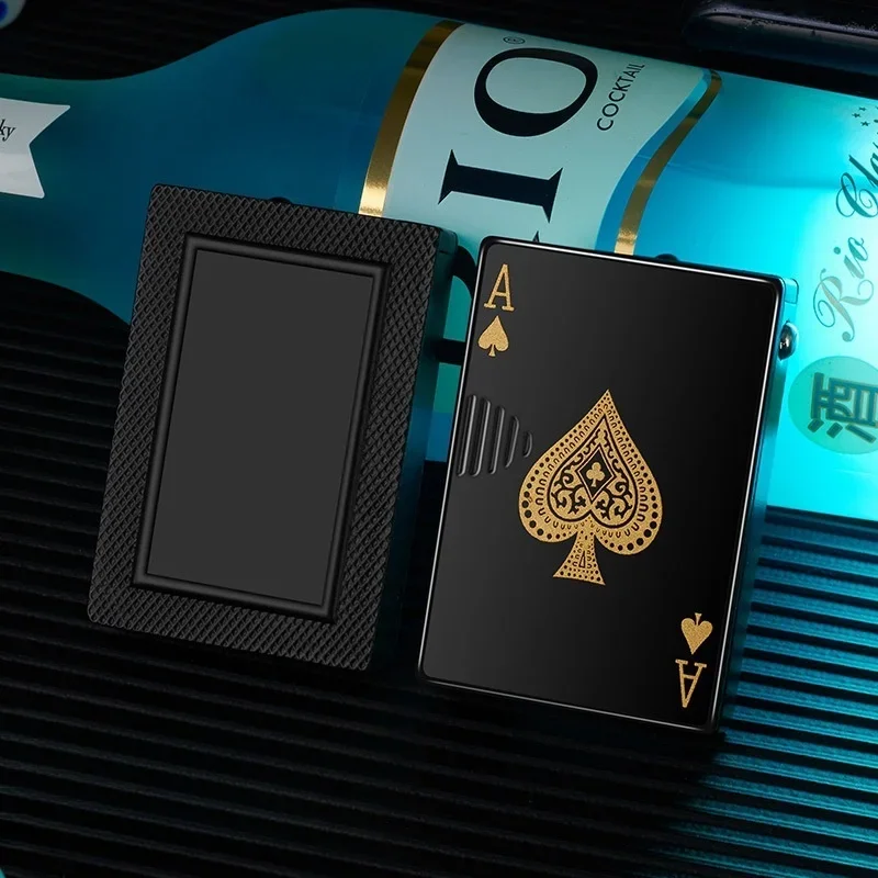 Metal Poker Card Shaped Lighter with Cash Detector Light Windproof Decompression Portable Turbine Torch Lighter for Men's Gift view 2