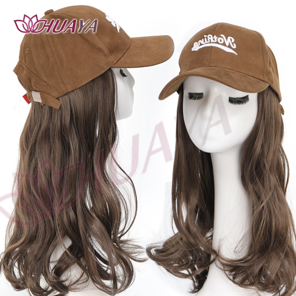16Inch Synthetic Long Wavy Curly Baseball Cap With Hair Extension Hair Cap Hat for Women Girl Daily Hair Style Wig