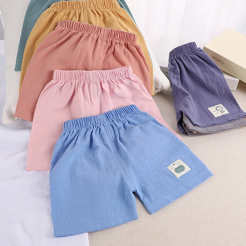 Pantalones cortos de algodón y lino de estilo coreano para niños y niñas, pantalones cortos de verano para niños pequeños de 1 a 5 años