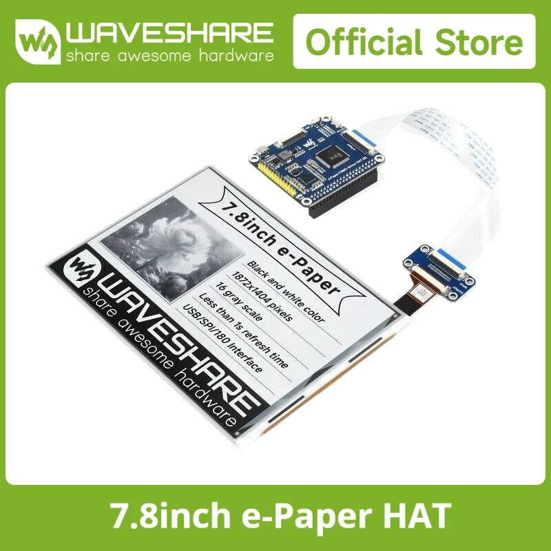 

Waveshare 7.8inch E-Ink display HAT for Raspberry Pi, 1872*1404 resolution,IT8951 controller, USB/SPI/I80 interface