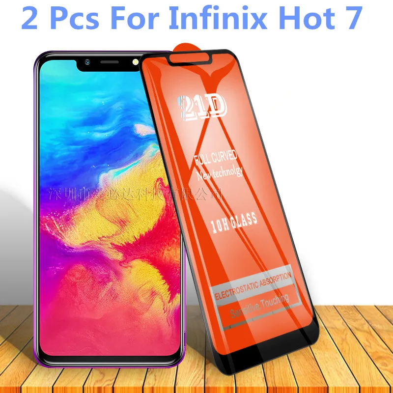 2個21D湾曲した強化ガラスinfinixホット7フルカバー11h保護フィルムスクリーンプロテクターinfinix hot7