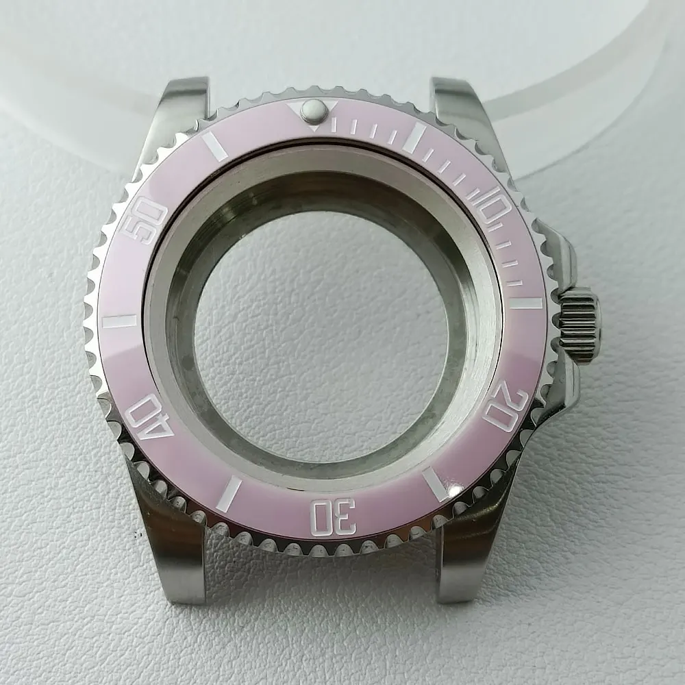 เคส NH35 GMT นาฬิกาผู้ชายขนาด40.5มม. สีเงินเคส NH35 NH34 NH38เคลื่อนไหวกล่องนาฬิกากระจกแซฟไฟร์หน้าปัด28.5