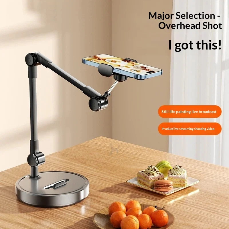 Overhead Phone Tripod Mount Stable Spiral Lock Desktop Stand For Live Streaming Food Photography Video Recording Online Courses