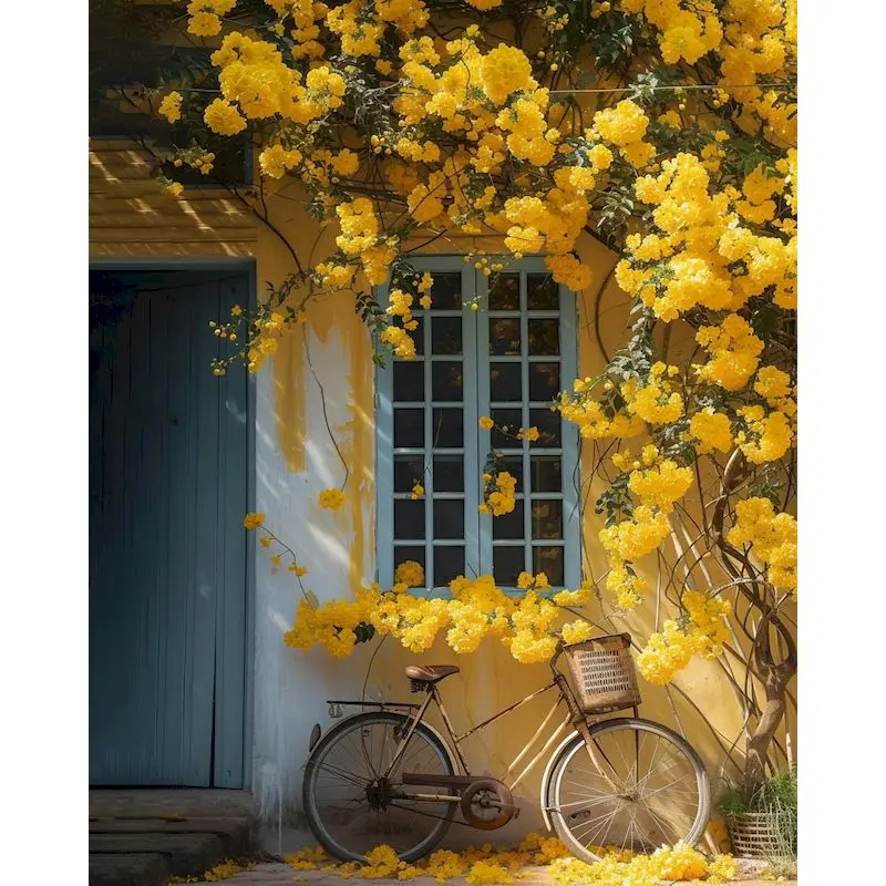 

500/1000/1200/2000 PCS Jigsaw Puzzles Yellow Flower Door Bicycle Scenery Family Activity Games for Gameroom Bedroom Home Decor