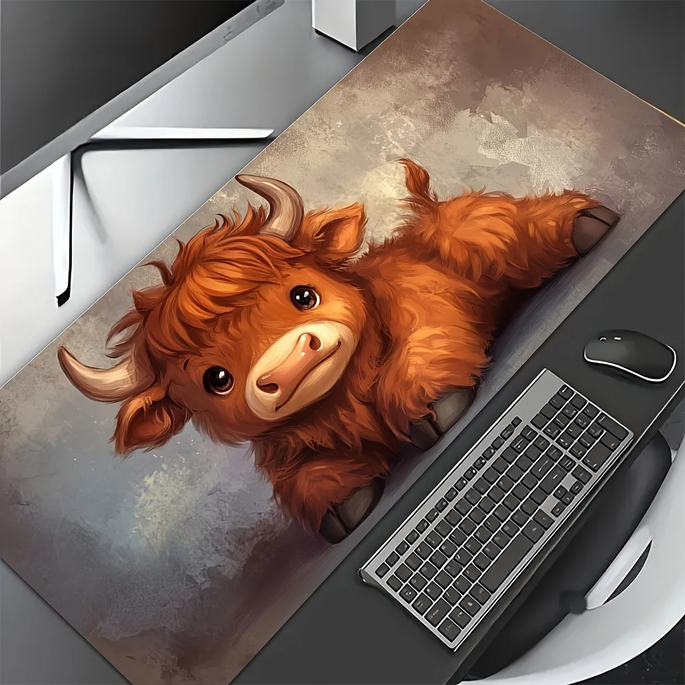 

The Kaili Highland Cow mouse pad has an anti-slip rubber base and a cartoon design. It is a durable office and home desktop pad
