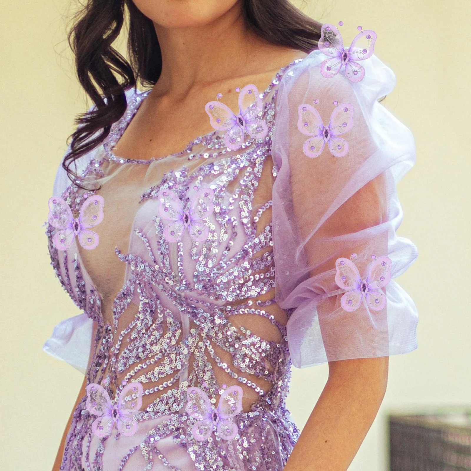 

24Pcs Purple Organza Mesh Wire Butterfly Glitter Decorations Wedding Bridal Shower Party Table Decor DIY Artificial Butterfly