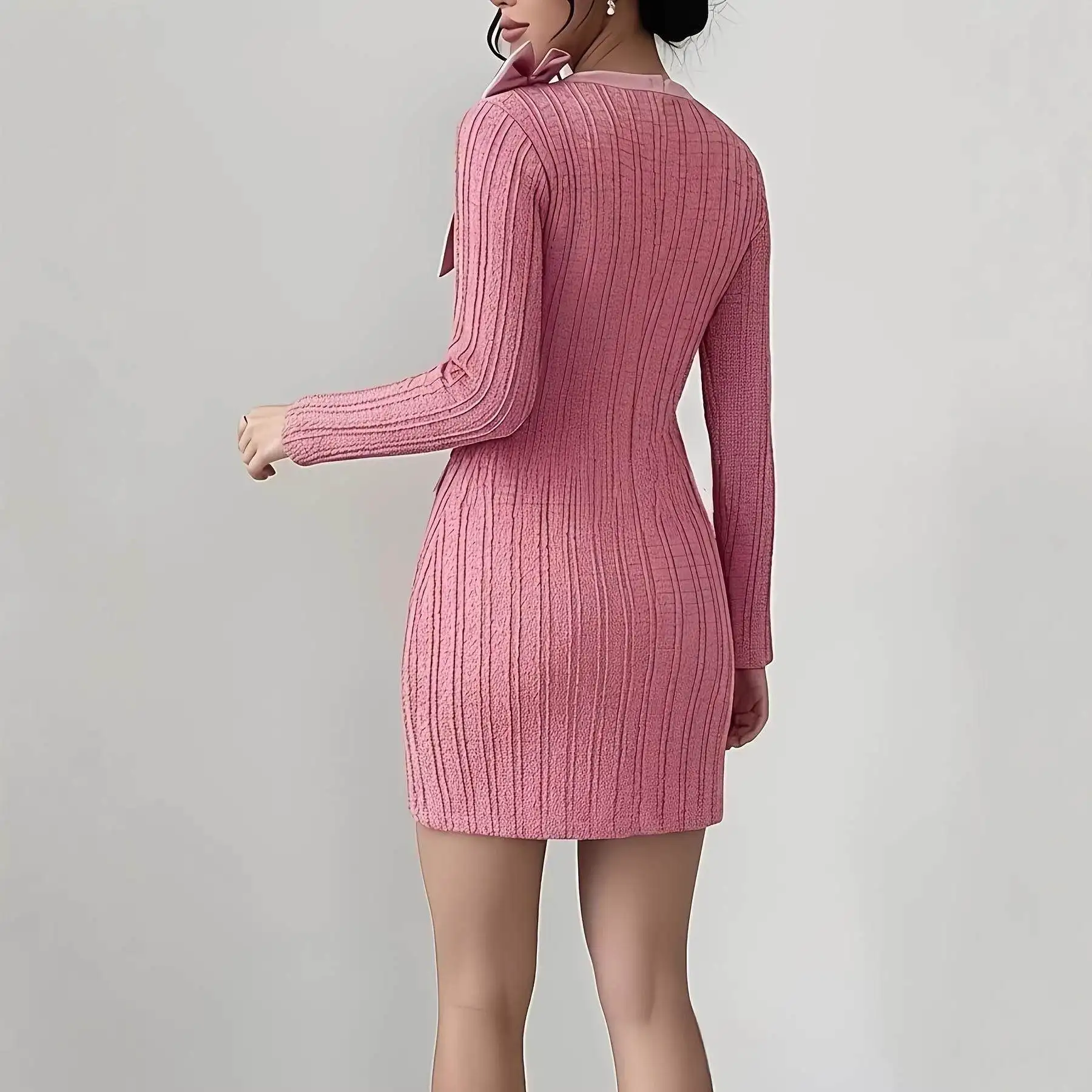 

Ele Long Sve Knot Dr Women's Autumn Winter Thiened Woolen Skirt Waist a Body Contouring