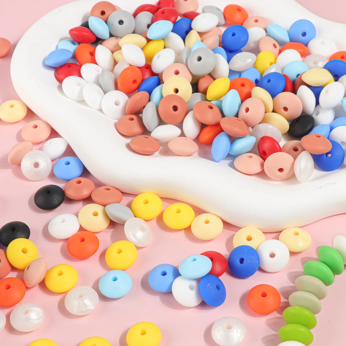 

200 lentil-shaped silicone beads, abacus focus beads, loose spacer beads, for making jewelry, DIY beaded pencil cases, chain acc