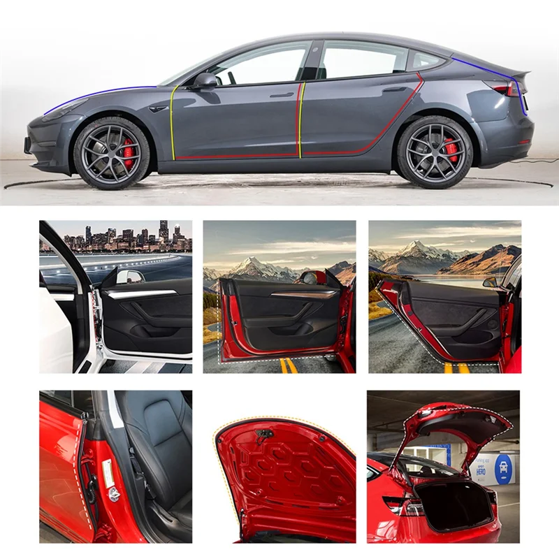 

6Pcs Rubber Auto Door Seal Strips Kit Soundproof Noise Reduction for Tesla Model S Whole Car Sealing Trim Tape jasmine