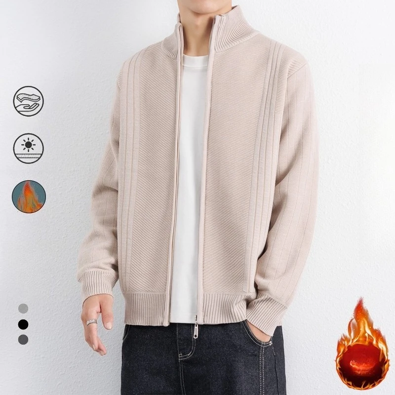 

Мужской кардиган осень-зима 202, воротник-стойка на флисовой подкладке, мягкий теплый утолщенный вязаный кардиган