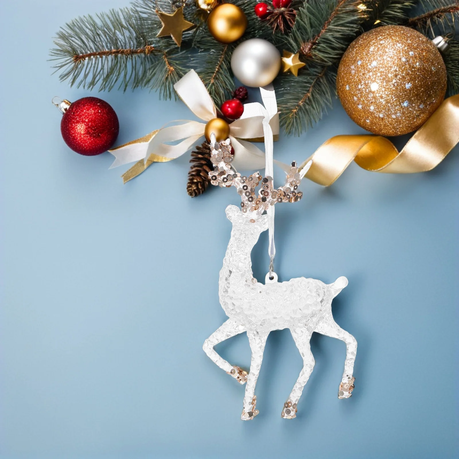 

Acrylic Reindeer Ornament Sparkling Christmas Tree Decor Clear Glittery Design Elegant Holiday Decoration Mantel Display