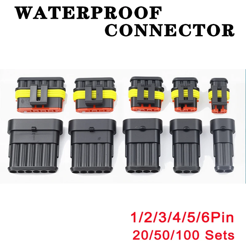 20/50/100Sets AMP Waterproof Connector 1/2/3/4/5/6 Pin 12A IP68 Electrical Automotive Wire Connector Plug Terminals Truck Car