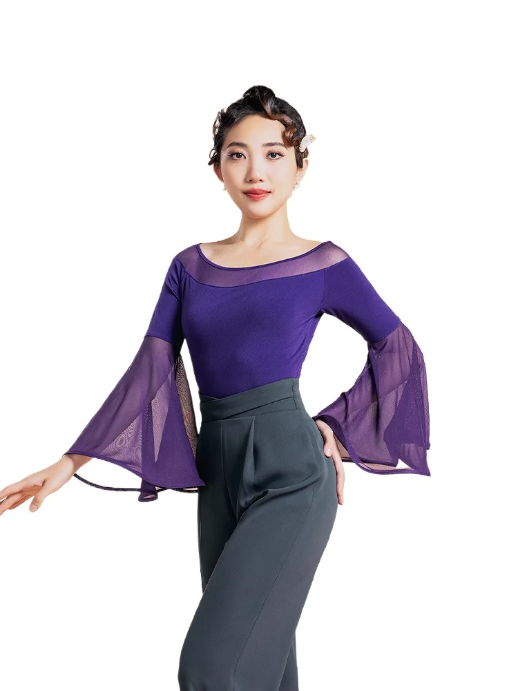 

2023 Modern Dance Top Women's Summer New Dance Trumpet Sleeve Jumpsuit Ballroom Dance Practice Leotard L1249