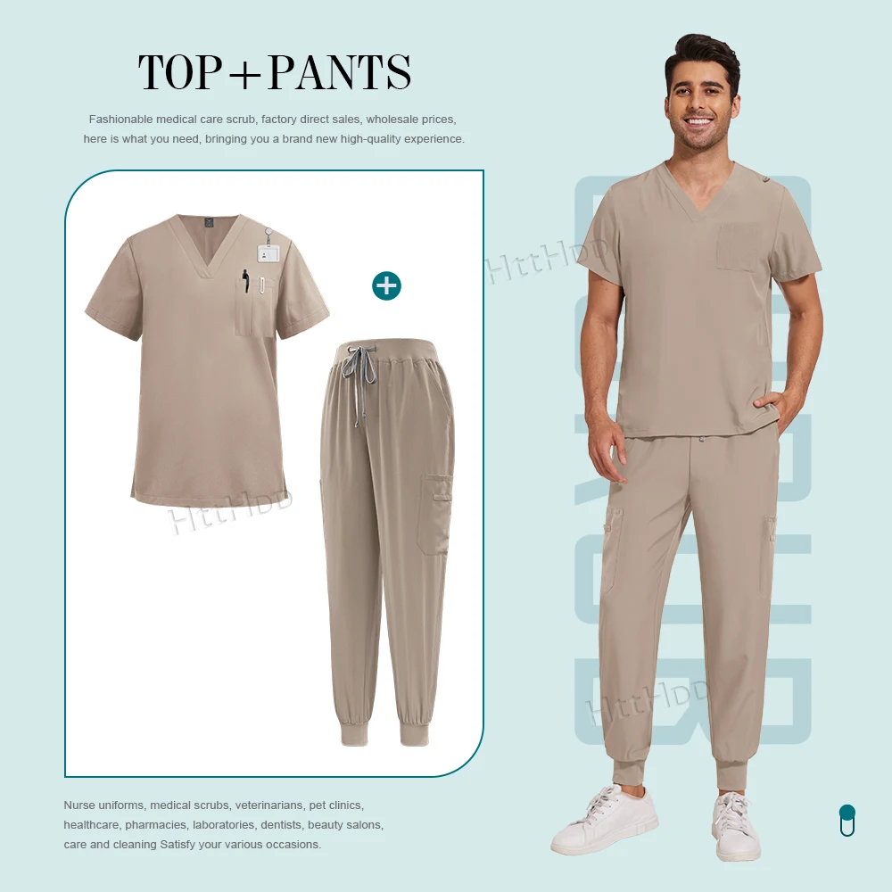 Peelings-Set für Herren, medizinische Uniformen, Stretch-Peeling-Oberteile mit Taschenhose, Krankenschwester-Uniform, Arzt-Operation, Overalls, Schönheitssalon, Arbeitskleidung – Detail 12