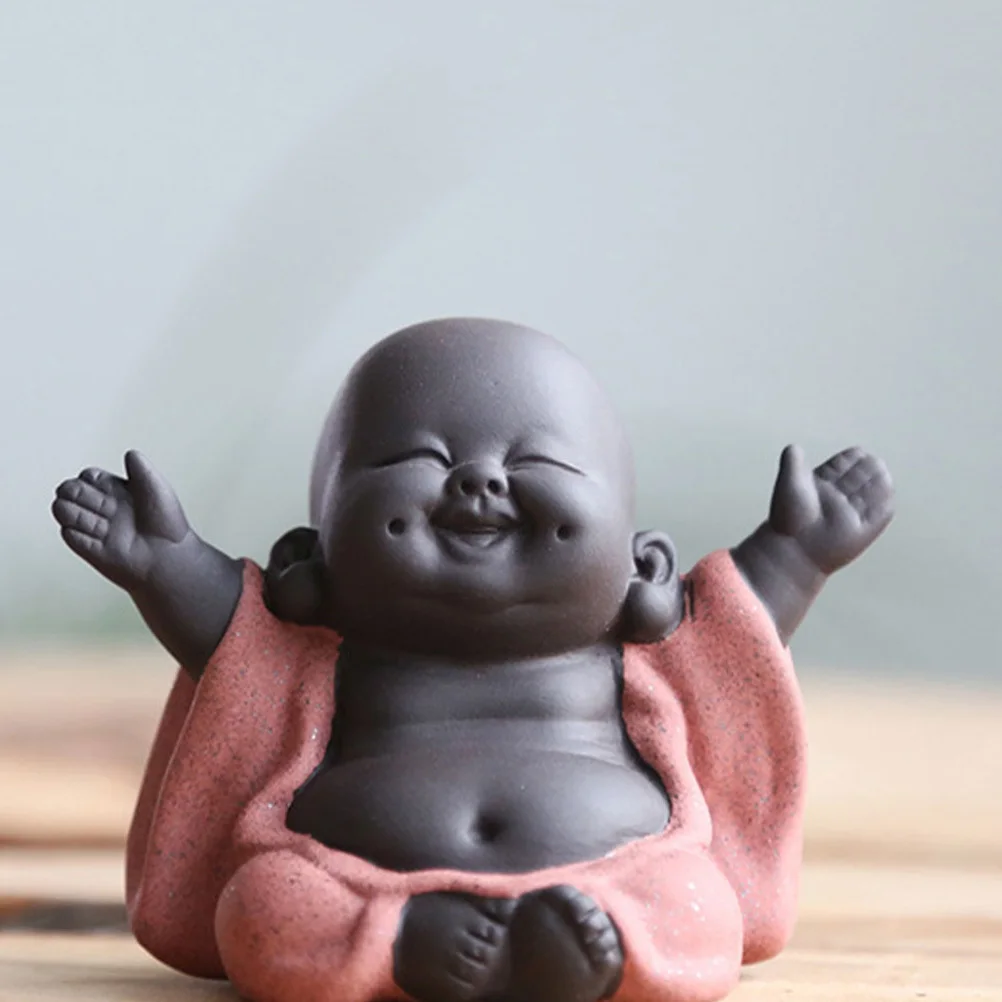 

2Pcs Buddha Statue Ornaments Tea Pet Purple Clay Crafts Exquisite Sitting Buddha Decor for Home Tea Tray Desktop Decoration