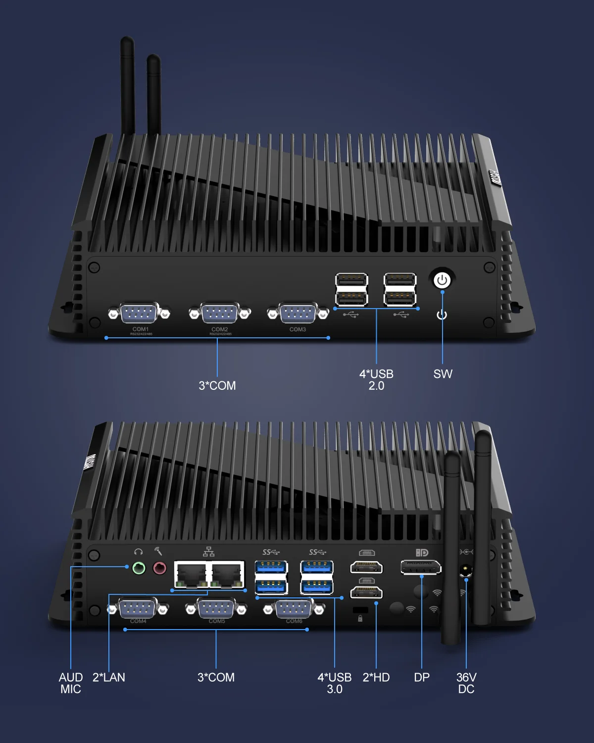 Компьютер HYSTOU Industrial Box Мини-настольный ПК i5 1235U HD DP Три дисплея 8 USB 2 RJ45 LAN Охлаждающий вентилятор широкого напряжения постоянного тока 9 В-36 В