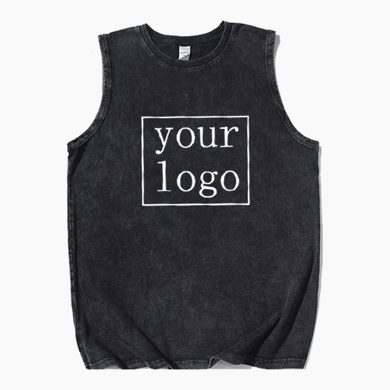 Customized Printed Cotton Tank Tops Men Harajuku DIY Your Like Photo Logo Sleeveless Vintage Personalized Custom T-shirt Summer