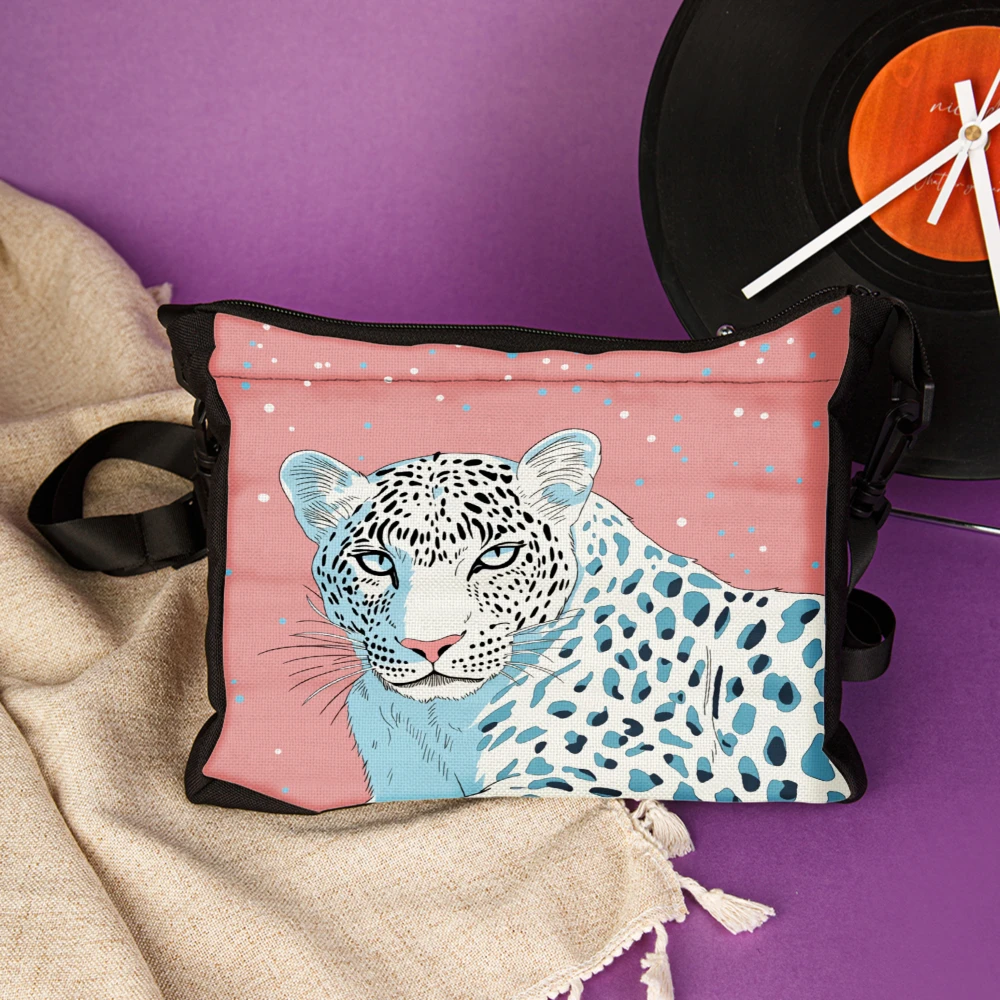 1pc Leopard Print Crossbody Bag Pink With Blue Spots And Polka Dots Shoulder Bags For Women Casual Daily Use Travel Shopping Sch