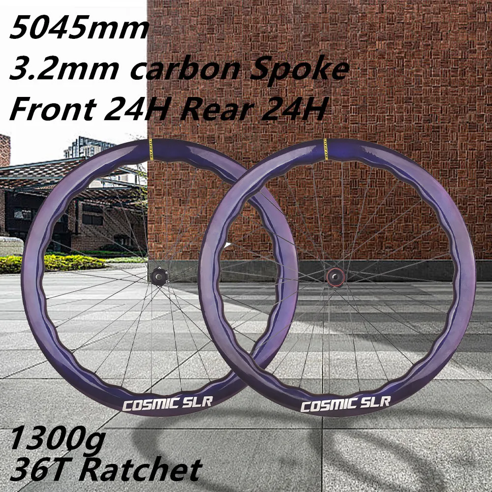 

700c 3.2mm Carbon Spoke Wave circle Carbon Wheelset Glossy Finish Disc Brake Chameleon Center Lock RATCHAT 36T Hub Road wheels