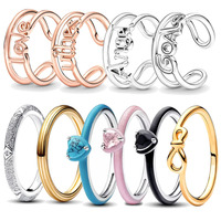 2025 Valentine's Day S925 Silver  Black & Pink &Blue Heart Shiny Zircon Rings ME Ring For Women Gift DIY Fine Jewelry