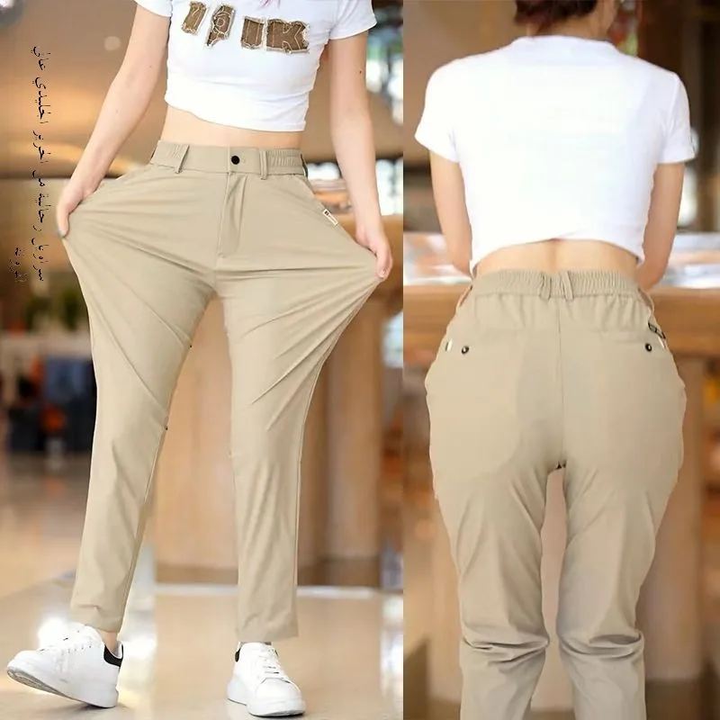 

High Elastici Ice Silk Men's Summer Thin Casual Pants Busin Sle Qui Dry Faionable Long Trousers Straight Leg Fit