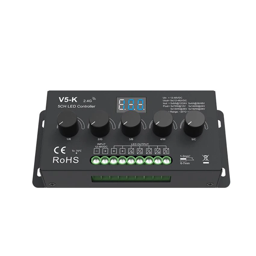 Knob Dimming LED Controller 12-48VDC Suitable for Single Color,  Color Temperature, RGB, RGBW, RGB+CCT LED Strips