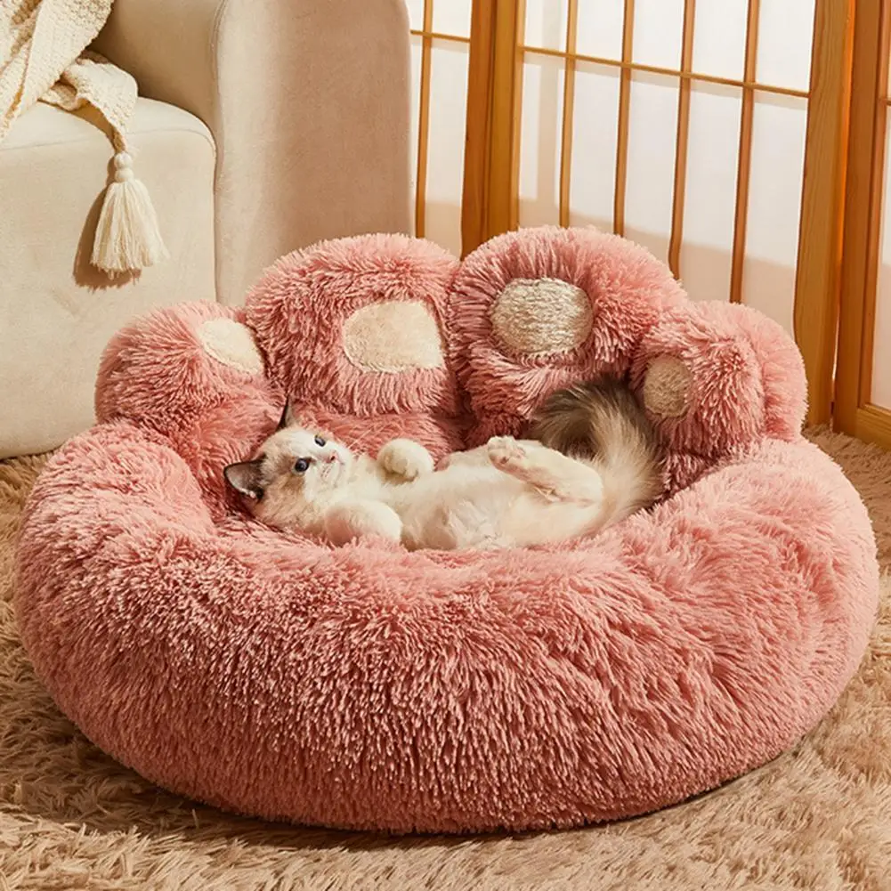 Pet Nest Plush Bed Premium Cotton Filling Pet Bed Cozy Paw-shaped Pet Bed with Fluffy Plush for Cats for Warmth for Ultimate