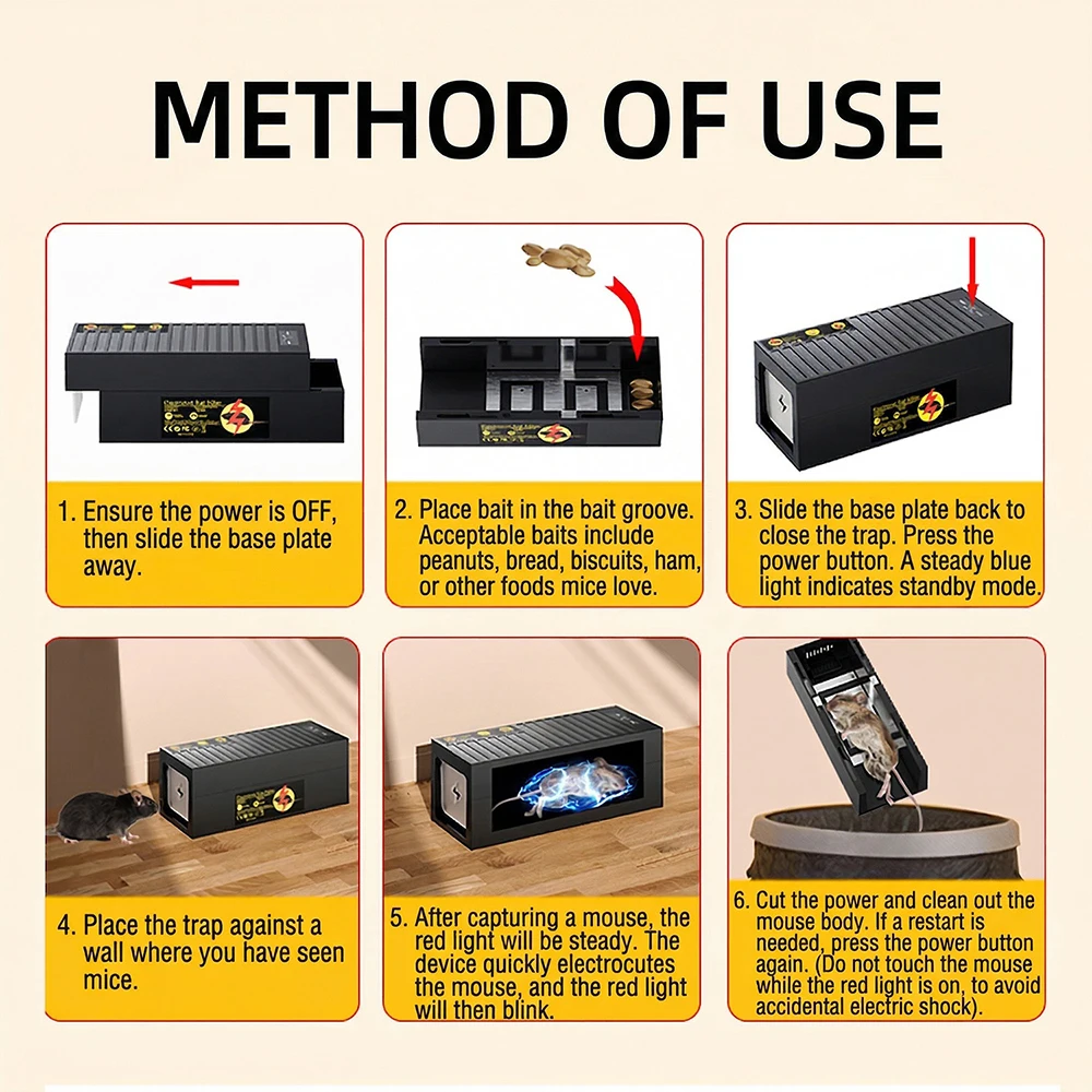 Electric Mouse Trap 1800V High Voltage Humane Rat Killer Rat Catcher Rodent Control for Home Warehouse Garden Type C Charging