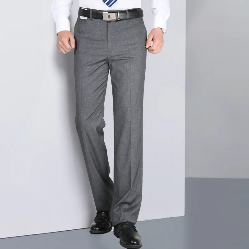 

Suit Pants Men Spring Summer Wash Wear Thin Straight Loose Business Casual Trousers High Waist Solid Dress Trousers 29-50