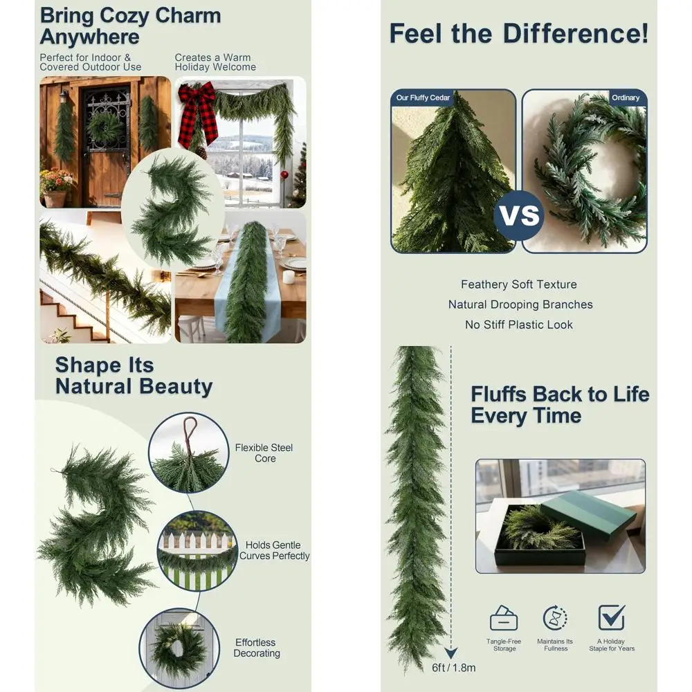 

Гирлянда из искусственной сосны, 12 футов x 2, зелень из пишного кедра для мантии и лестницы, неосвещенная, рождественский декор для дома и улицы