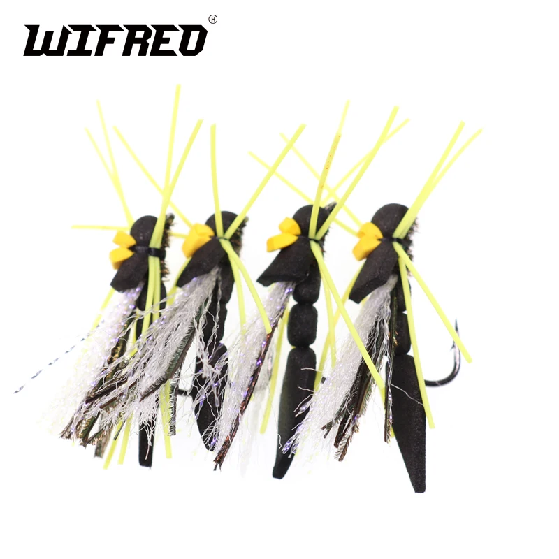 

Wifreo 8PCS Floating Foam Hopper Fly Black Hopper Dry Fly Trout Foam Flies Lure for Bass Crappie Panfish Perch Size #4